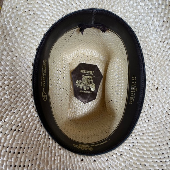 Vintage 70 80 Retro Stagecoach Natural Straw Western Cowboy Hat with Feathers - Picture 15 of 17